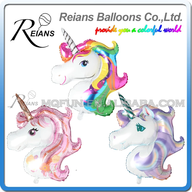 

10pcs REIANS 117cm Anagram Rainbow Purple Unicorn Aluminum Foil Balloon, America Cartoon Animal Balloon Helium Float Ball Toy