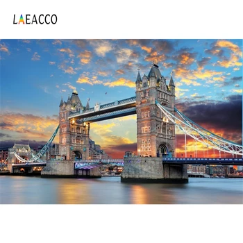 

Laeacco London Tower Sea Bridge Evening Scenery Photo Backgrounds Customized Photography Backdrops For Photo Studio