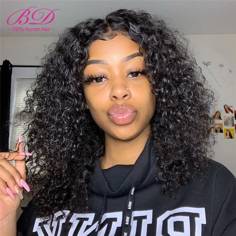

Curly Short Bob Lace Wigs Malatysian Remy Human Hair 13"*4" Lace Front Wigs for Womem Deep Curly Wigs 150% Density Natural Color