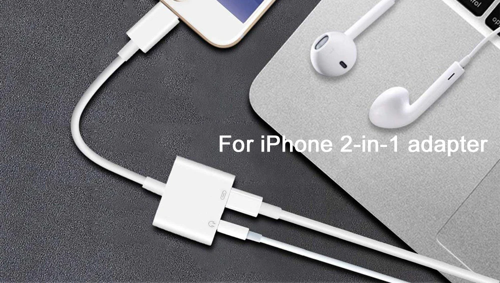 Ascromy 2in1 3.5mm Jack AUX Adapter Splitter For Apple iPhone XS Max XR X S 8 Plus 7 Headphone Earphone Audio Charger Converter (1)