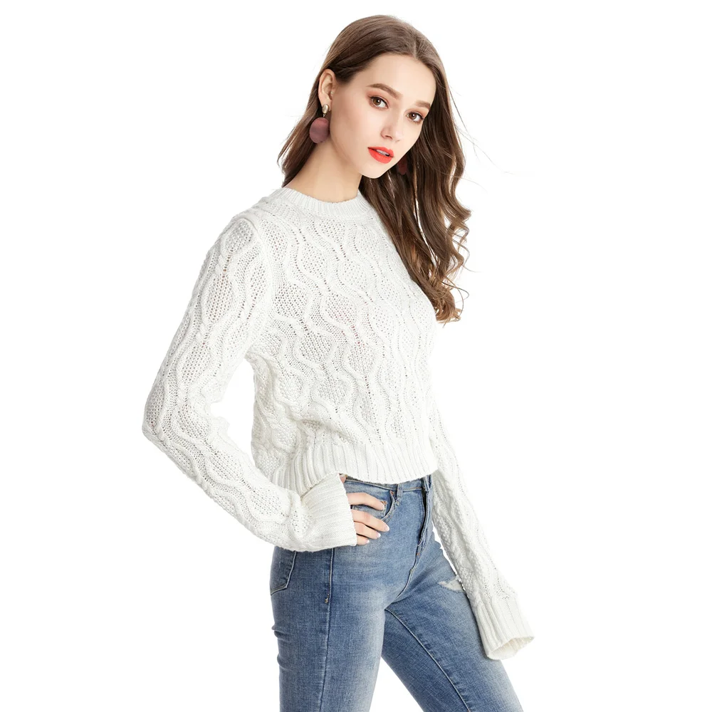 Nice Stereoscopic Pattern Design O Neck Sweater Women Pullover Knitted ...