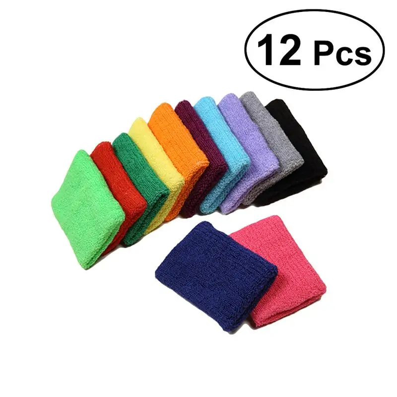 

12pcs Colorful Wristbands Cotton Athletic Terry Cloth Wrist Sweatbands Wrist Brace Wrist Protector for Sports Basketball Gym