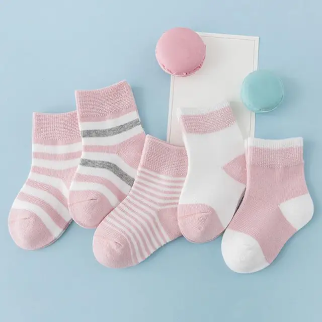 5 Pairs Socks Sets Baby Boys Girls Autumn Winter Cotton Candy Colors Stripes Breathable Stylish Infant Toddler Kids Soft Sock