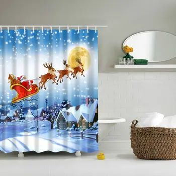 

Printing Polyester Curtain Bathroom Shower Bath Curtain Smile Snowman Shower Curtain Merry Christmas Sleepy Snowman Pattern