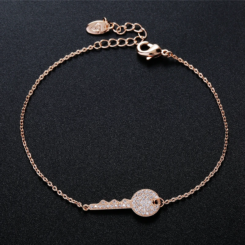 MIGGA нежное розовое золото цвет микро проложенный браслет с ключом цепь Модные женские вечерние ювелирные изделия для девочек подарок