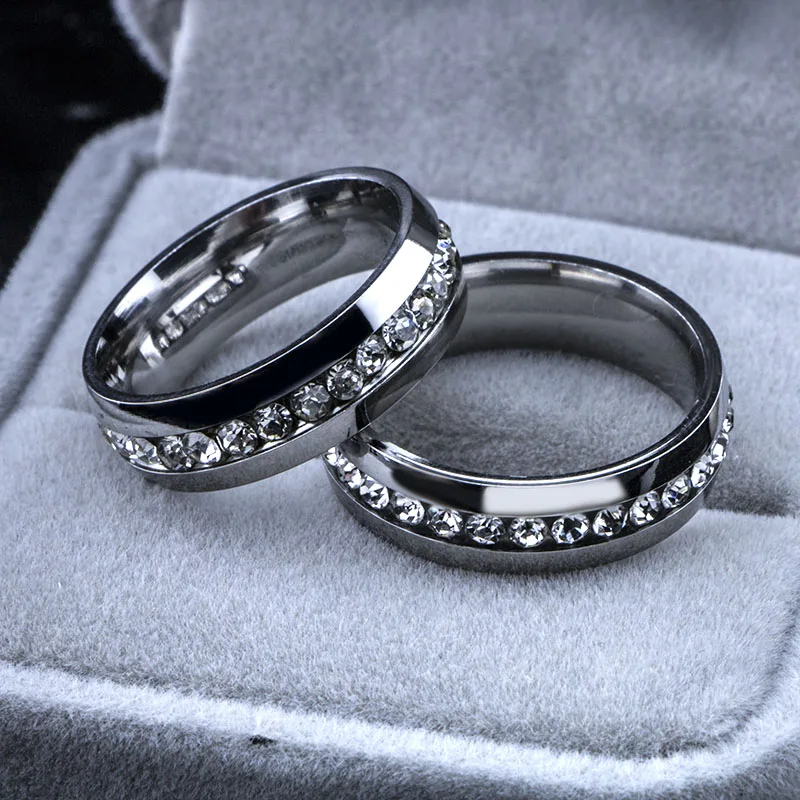 Full Czech Rhinestones 30pcs Stainless steel Engagement Wedding Rings Wholesale Fashion Jewelry