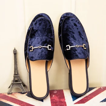 

Summer Youth Casual Shoes For Men Dark Blue Black Man Half slippers Luxury Brand Men Casual Shoes Slip-on Half Drag Flats Shoe