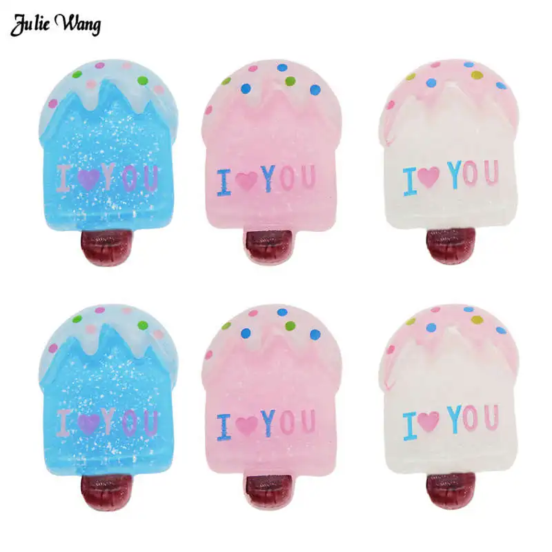 

Julie Wang 6pcs 12pcs Resin Popsicle Ice Cream Charms Flatback Cabochon Phone Case Decor DIY Jewelry Making Crafts Accessory