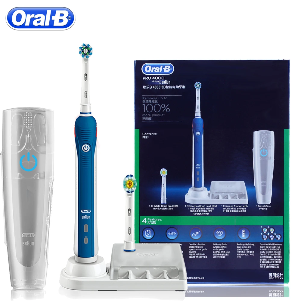  Oral B PRO 4000 3D Smart Ultrasonic Toothbrush Teeth Whitening Rechargeable Tooth Brush Daily Clean - 32988893550