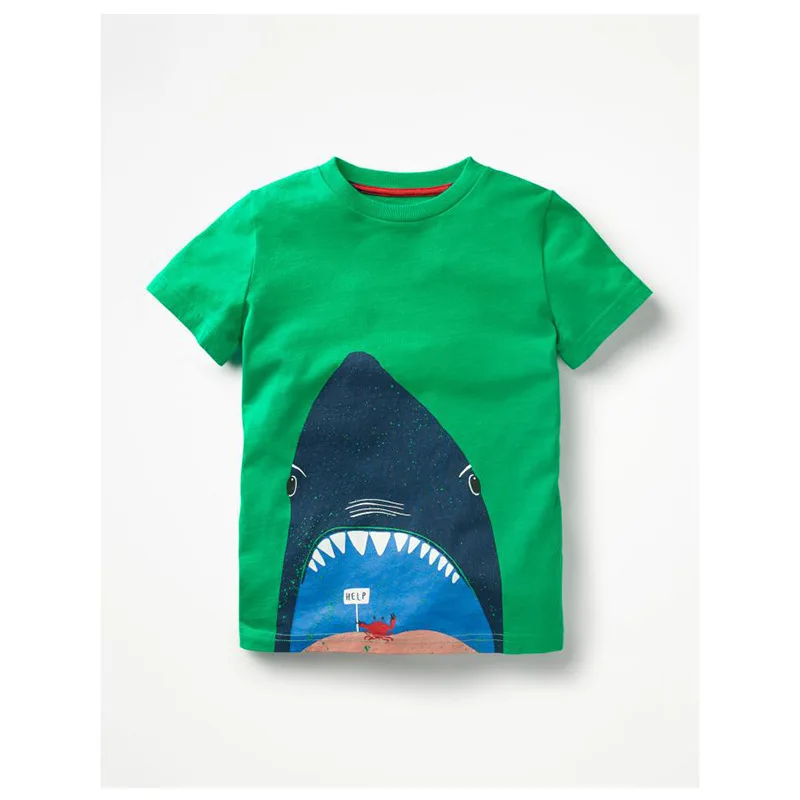 Летняя футболка для маленьких мальчиков футболка с коротким рукавом с рисунком для мальчиков-подростков, детские футболки с принтом животных, детские топы, От 2 до 12 лет - Цвет: Gshark