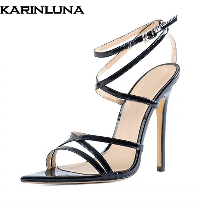 

Karinluna 2019 plus size 43 brand design gladiator party Shoes Woman sexy thin High Heels Women shoes summer ankle-warp sandals