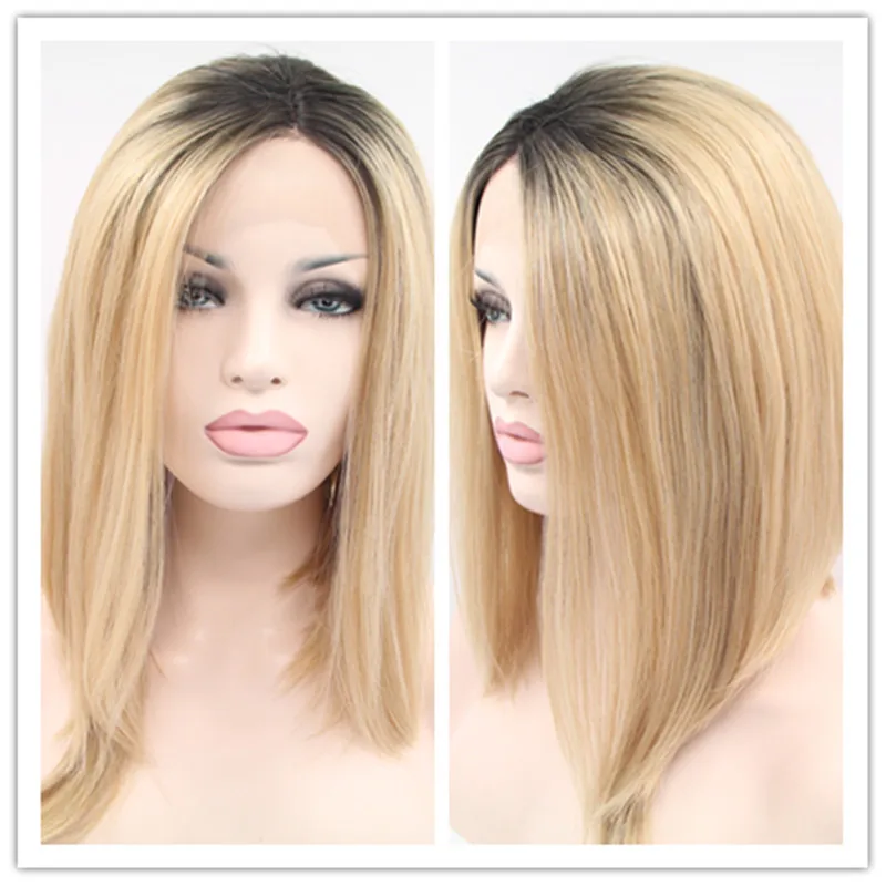 2016 Hot Sale Heat Resistant wigs Ombre Dark Root to Blonde Short