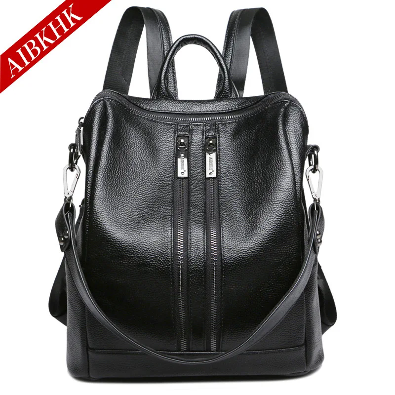 AIBKHK Designe Women s Backpacks Genuine Leather Female Backpack Women Schoolbag For Girls Large Capacity Shoulder