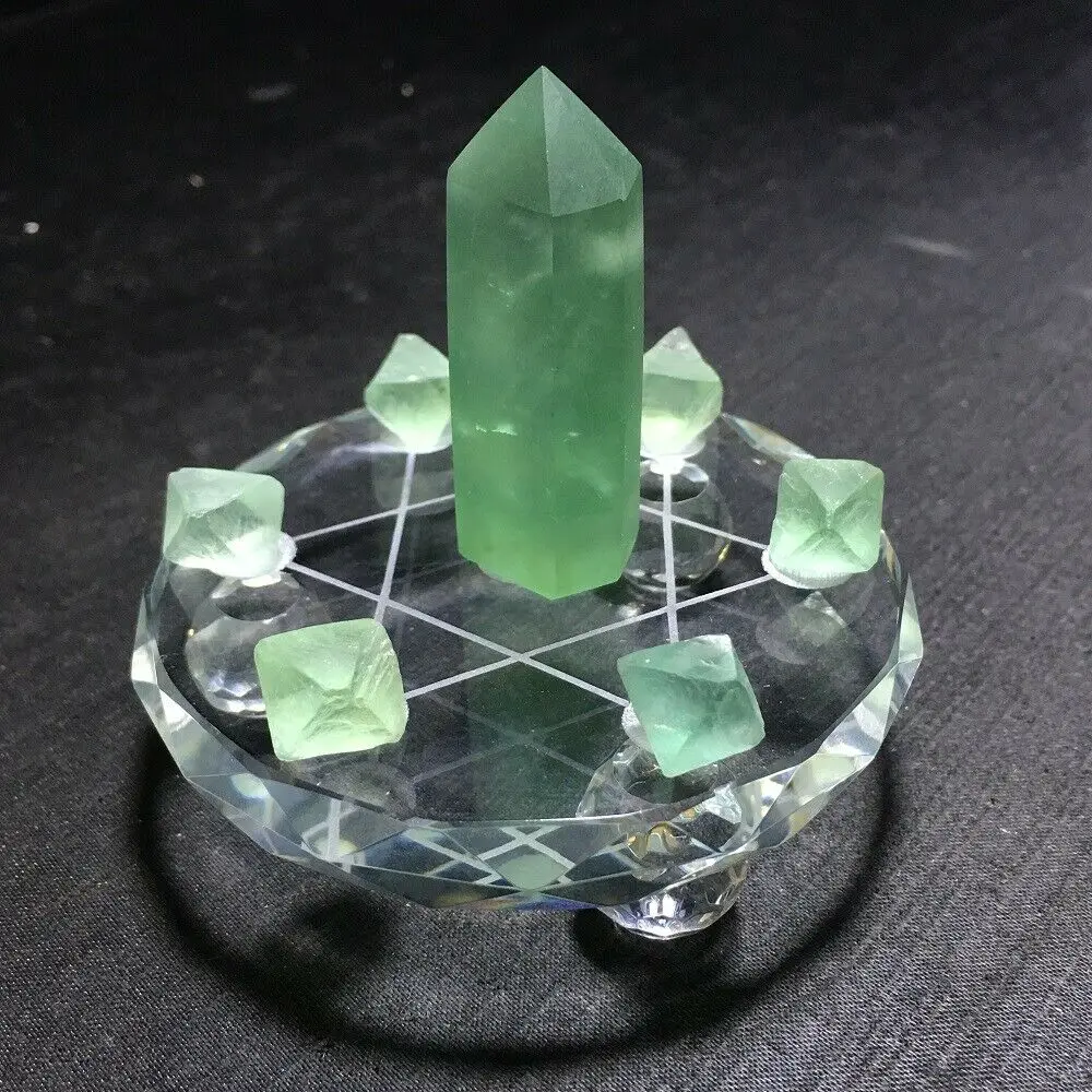 8 см натуральный кристалл флюоритовая палочка камень reiki с пластиной набор семь
