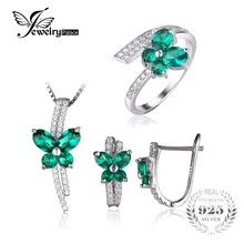 Jewepalace Mariposa Creado Anillo de Esmeralda de La Joyería de Plata de ley 925 Collar Colgante Pendiente de Clip de Las Mujeres de La Joyería Nupcial Conjunto