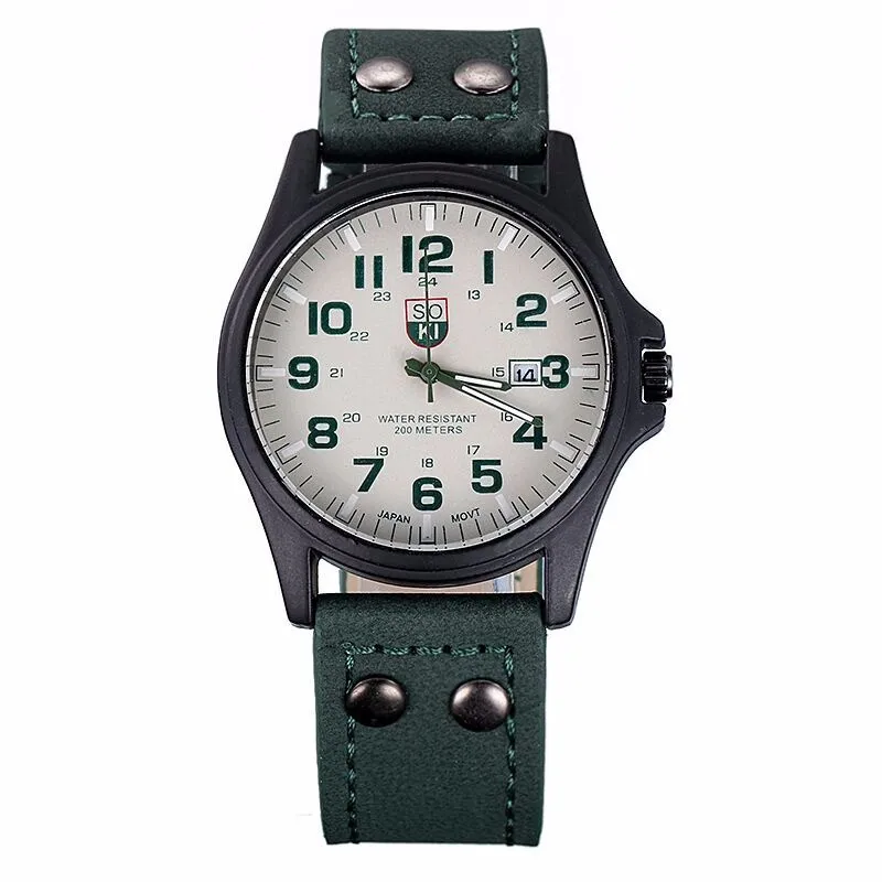 SOKI мужские часы, новые мужские часы, мужские часы с кожаным ремешком, Спортивные кварцевые Военные Наручные часы relatio masculine, 6 цветов