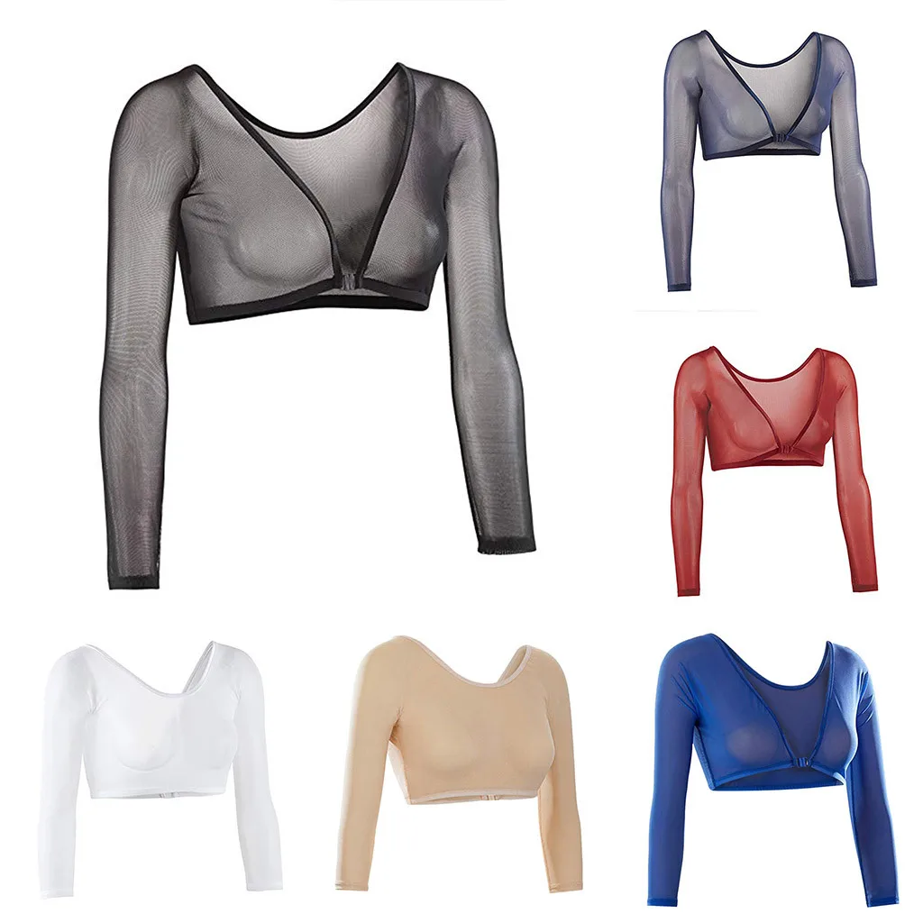 

2019 Summer Women'S Blouse Women Both Side Wear Sheer Plus Size Seamless Arm Shaper Crop Top Shirt Blouses Roupa Feminina Blusas