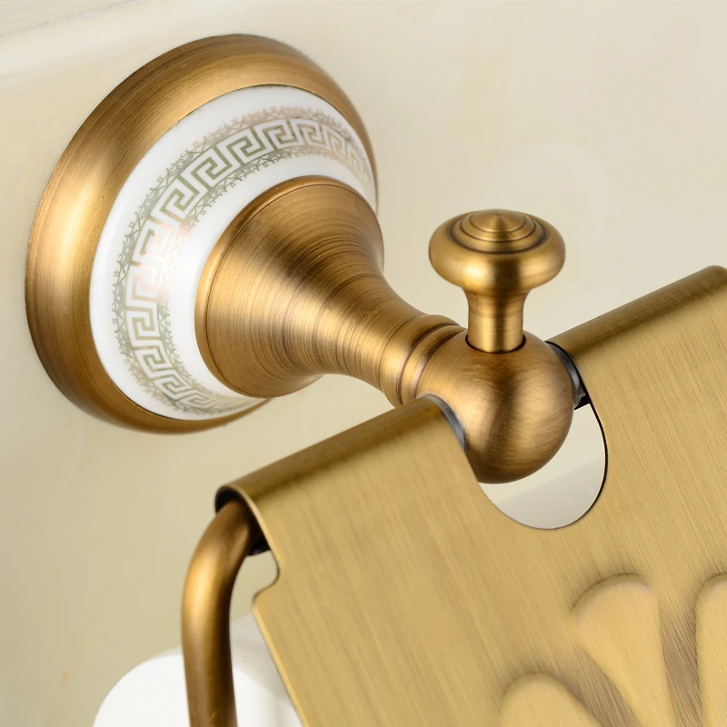 Toilet Paper Holder Cover Waterproof Antique Brass Ceramic Paper Towel Holder Roll Paper Wall Mounted Luxury Tissue Paper Holder