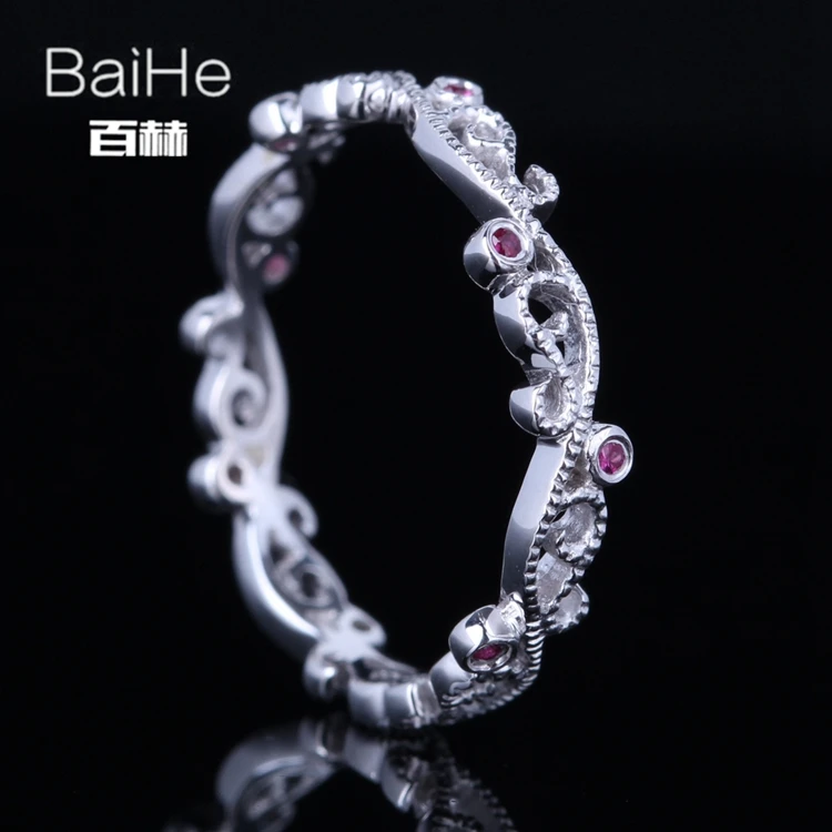 BAIHE Solid 14 K белое золото(AU585) 0.04CT Сертифицированный H/SI круглый вырез подлинные Рубины помолвка женские модные ювелирные изделия кольцо
