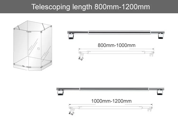 Полезная, нержавеющая сталь для ванной комнаты/фиксированный стержень/зажим, регулируемая длина 800 мм-1200 мм, зажимы с обеих сторон, аксессуары для душа