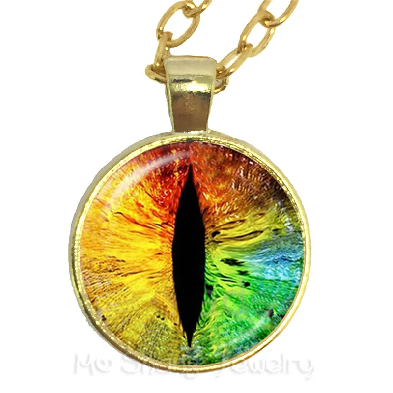 Модное цветное ожерелье от сглаза красивое животное дракон кошачий глаз сердце 25 мм стеклянный кабошон кулон подарок для фридендов - Окраска металла: 11