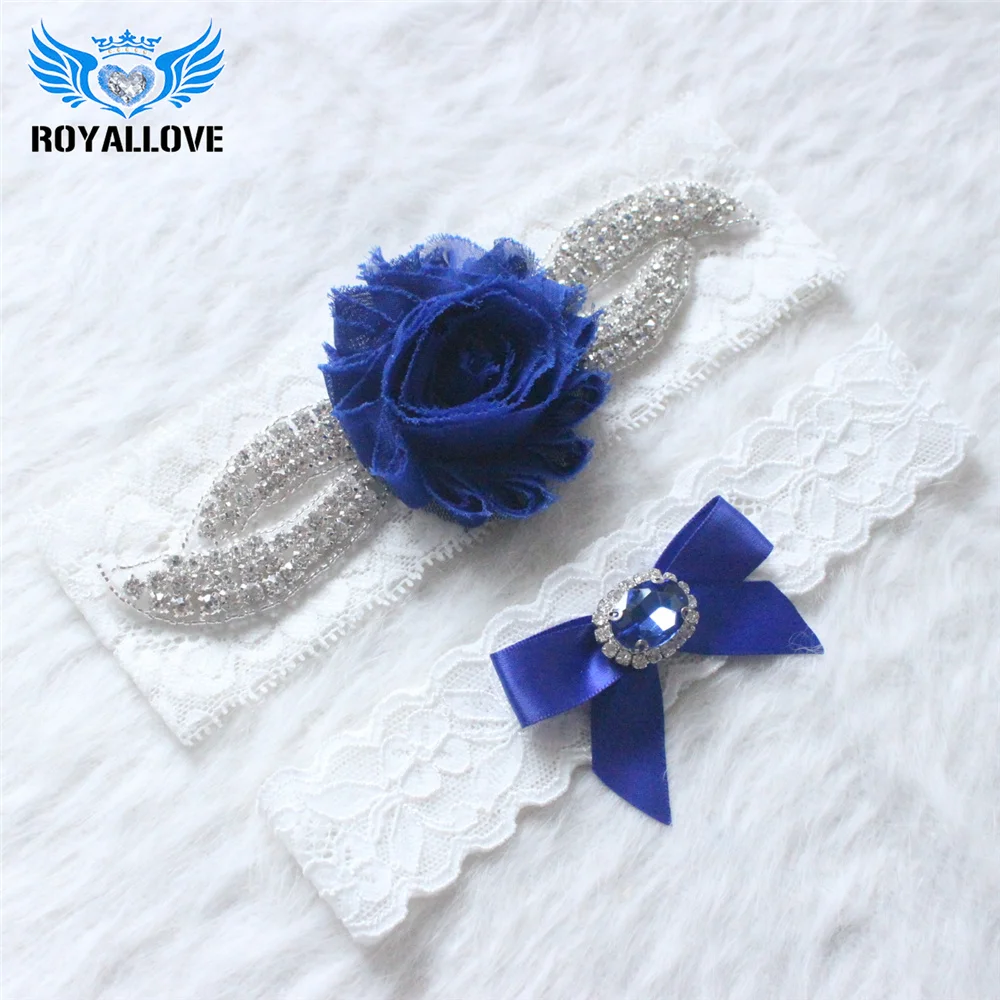 

Handmade Off White Vintage Crystal Wedding Sapphire Bow Garter Set Stretch Lace Garter Jeweled Applique Prom Bride Garter Toss