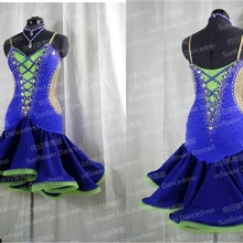 Латинское танцевальное платье танцевальная одежда Сальса танцевальный костюм для спортивных танцев одежда синий Румба Jive Chacha платье Подсолнух для танцев