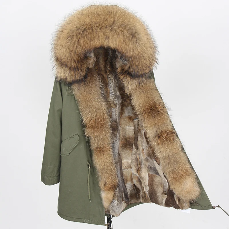 

Real Fur Parka Women Winter Jacket Real Fox Fur Hooded Coat Nature Rabbit Fur Lining Jacket Female Real Fur Coats