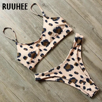 

RUUHEE Bikini 2019 Swimwear Women Sport Swimsuit Leopard Printed Bikini Set Bathing Suit Female Swimming Suit With Pad Beachwear
