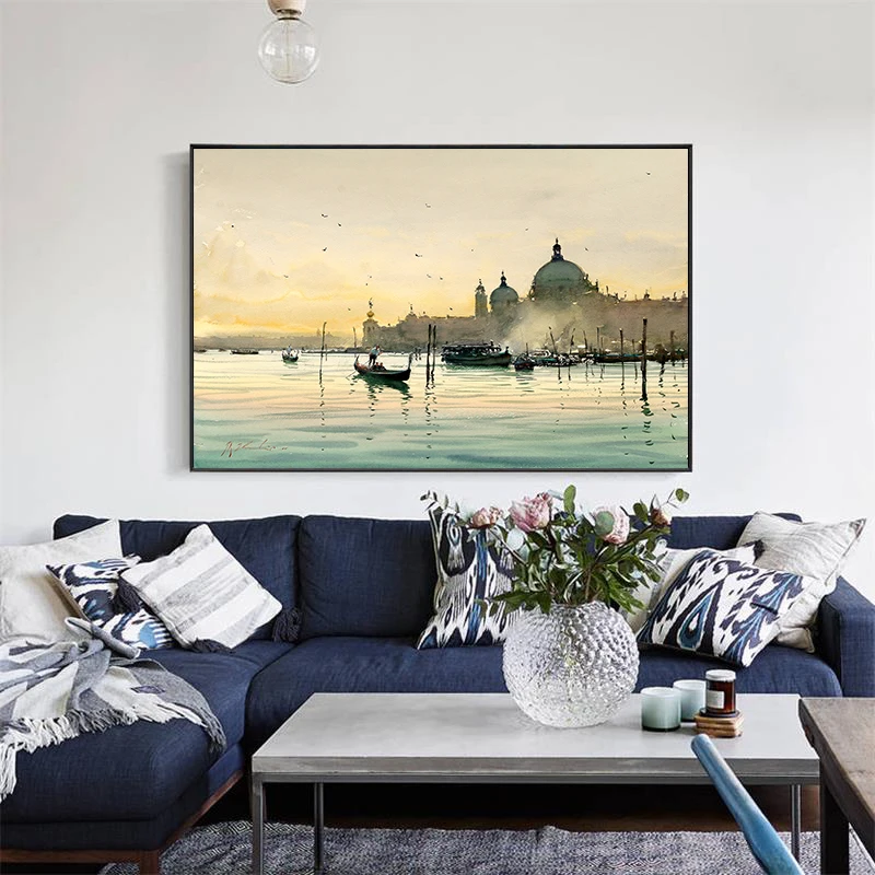 

Waves Quotes Wall Art Seascape Canvas Poster Venice Landscape Print Painting Wall Picture for Living Room Decoration