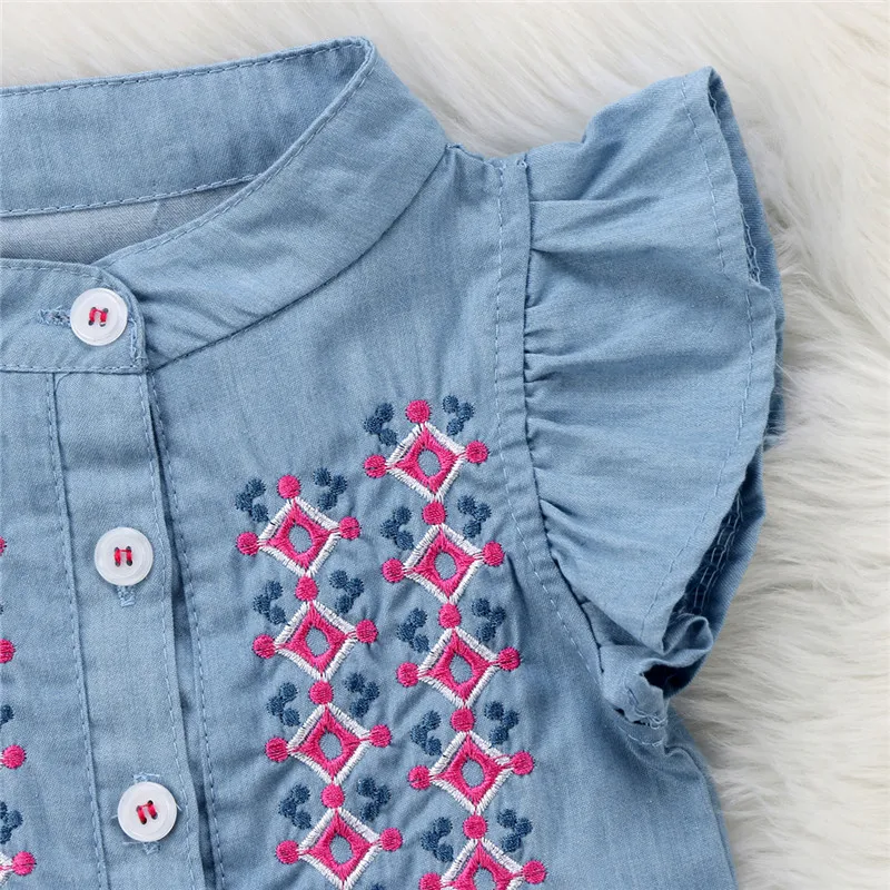 0-24 m recién nacido bebé niña bordado Romper Fly Sleeve Denim ropa lindo bebe verano traje Jumpsut 2018 0-24 m recién nacido bebé niña bordado Romper Fly Sleeve Denim ropa lindo bebe verano traje Jumpsut 2018