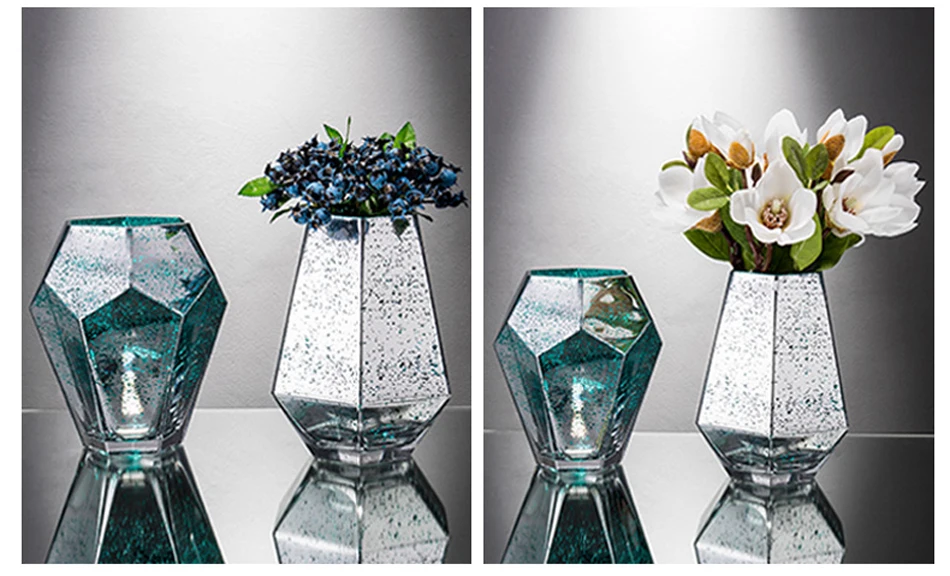 Современная цветная Алмазная стеклянная ваза с гальваническим покрытием, настольная большая ваза, сухие цветы, гидропоника, Геометрическая ваза, домашний Свадебный декор