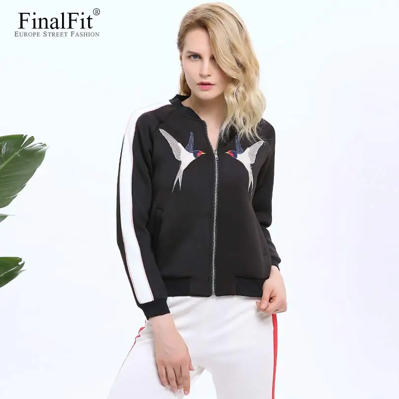 Autumn Jacket Women Basic Bomber Baseball Bird Embroidery Fall Autumn Casual Women Jacket Coat