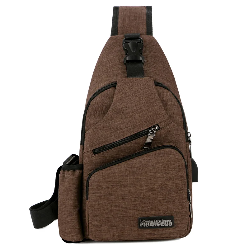 Мужская нагрудная сумка с боковым карманом для бутылки, Холщовая Сумка на плечо(интерфейс USB зарядка), большая сумка через плечо