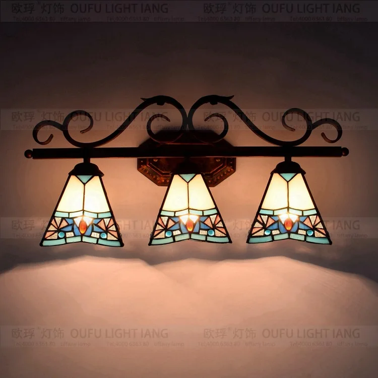 Moderne Mediterrane Blauw Ijzer Gangpad Drie Hoofd Lamp Europese