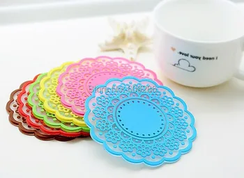

Creative Party small gifts Nonslip Cushion Cup pad Soft PVC Lace Flower Cup Coaster 100pcs/Lot