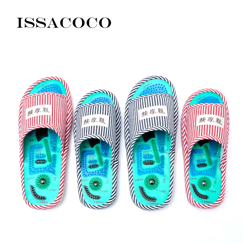 ISSACOCO Man Massage Slippers Sandals Shoes Summer Indoor Home Slipper Flip Flops Blue Stripe Foot Massage Slippers With Magnet