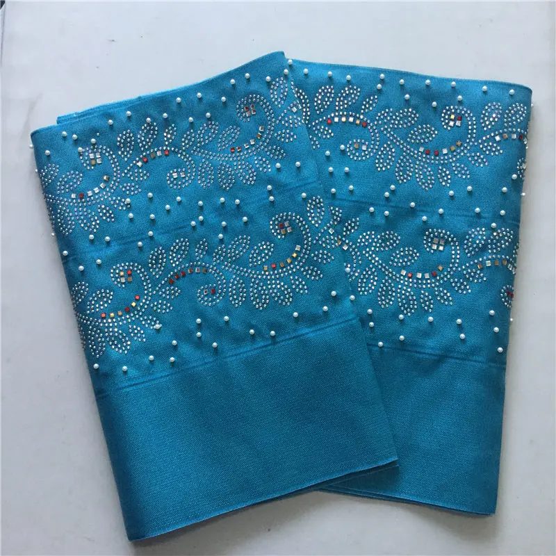 Королевский синий цвет ASO OKE headtie с камнями и бусинами нигерийский геле повязка на голову в африканском стиле ткани кружева высокого качества 3 шт./лот он-23 - Цвет: Синий