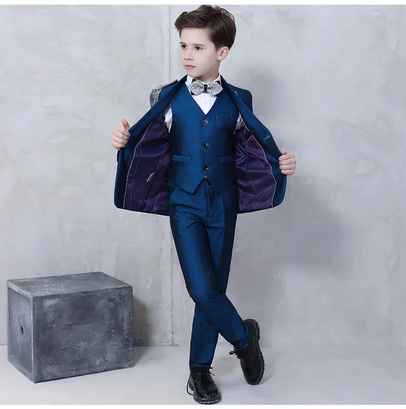 Одежда блейзер для мальчиков на подиуме с кисточками на плечах темно-синий Детский костюм, костюмы для мальчиков на свадьбу, костюм Enfant Garcon Mariage