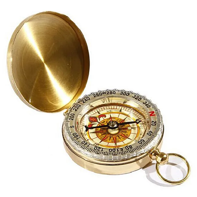 US $2.78 1Pc Survival Mini Pocket Brass Golden Luminous Compass Navigation New Outdoor Camping Hiking Tool B