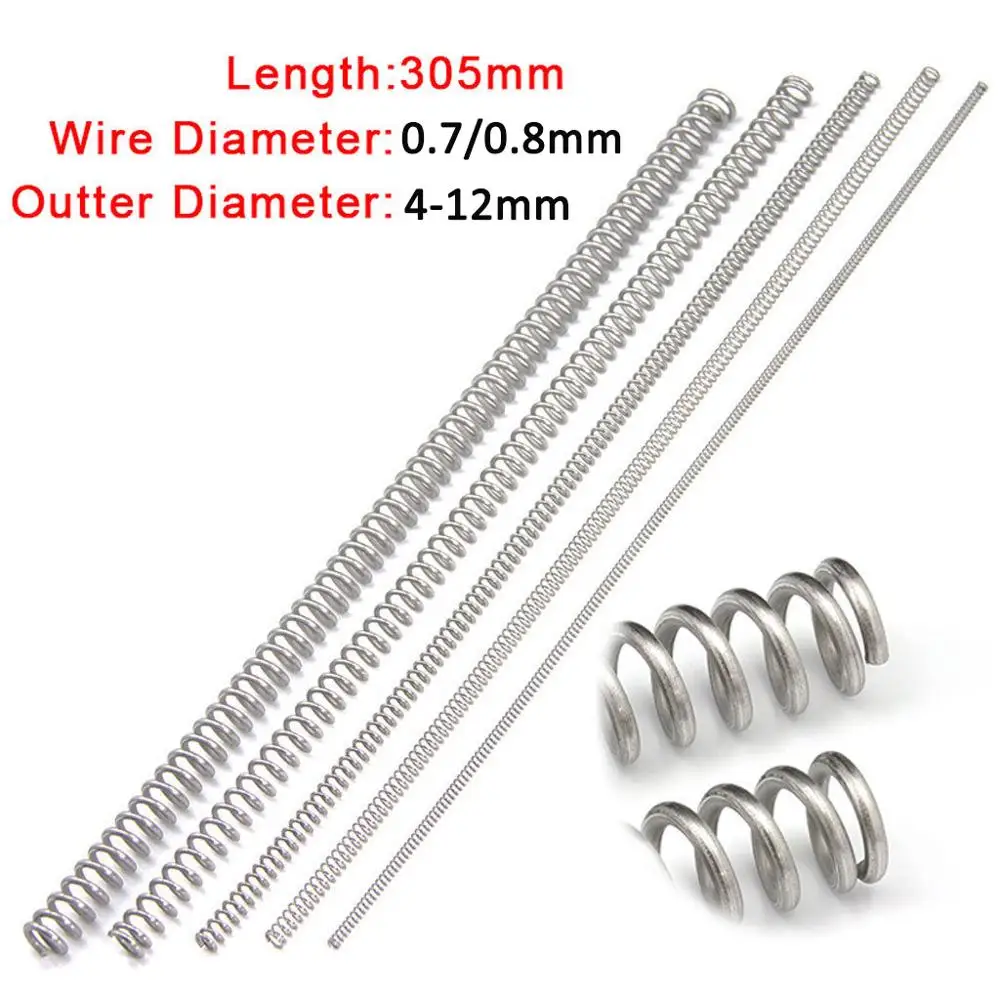 

3Pcs 304 Stainless Steel Long Spring Y-type Compression Spring Wire Dia 0.7mm/0.8mm Outer Dia 4-12mm Length 305mm