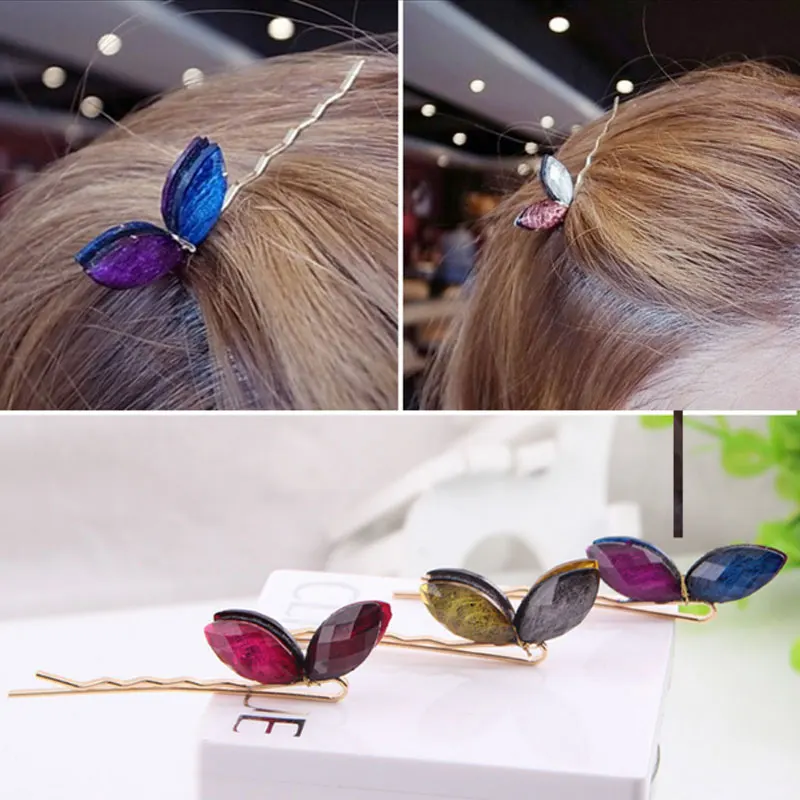 

M MISM Gemstone Butterfly Shape Hairgrips Exquisite Hair Accessories Retro Elegant Hairpins For Woman Headwear New