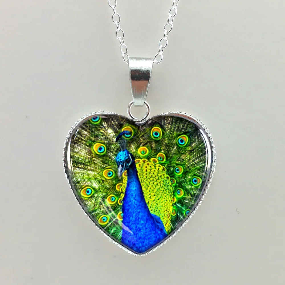 2015 New Glass Cabochon Dome Jewelry Peacock Pendant Peacock Necklace