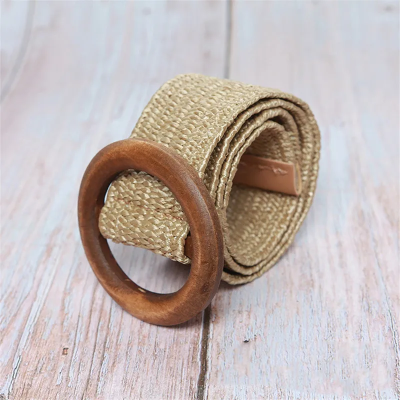 

HUOBAO Wooden Braided Belt Ladies Casual Dress Belt High Quality Waist Woven cummerbund Elastic Woman Belt Waistband
