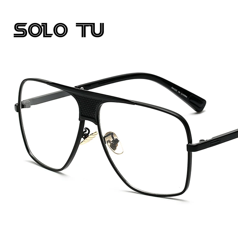 

Flat top men glasses frame branded designer big square metal gold frame glasses for men optical high quality lunettes