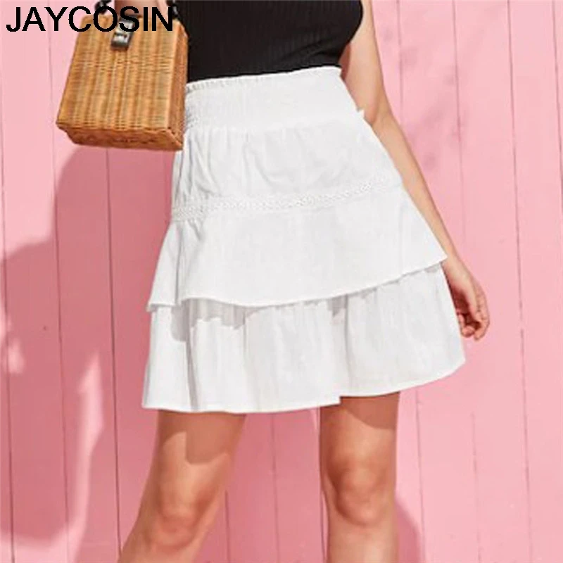 JAYCOSIN Новая Летняя женская сексуальная однотонная кружевная плиссированная повседневная короткая юбка с высокой талией белая Falda je18