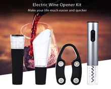 4 teile/los Elektrische Korkenzieher Edelstahl Schnurlose Korkenzieher mit Folienschneider Vakuum Stopper Ausgießer Leicht Gießen Wein