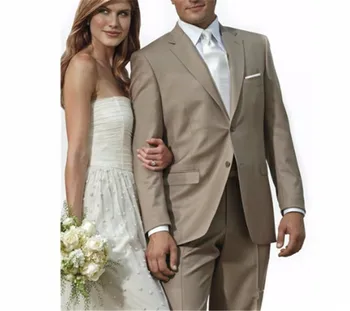 

Custom Made Fashion Two Buttons Groomsmen Notch Lapel Groom Tuxedos Khaki Mens Suits Wedding Best Man (Jacket+Pants)