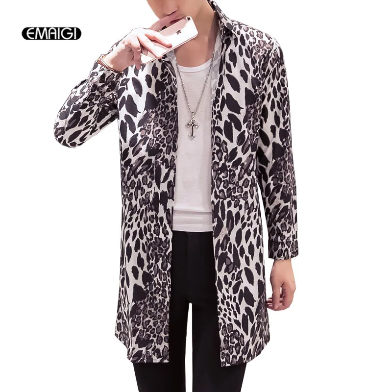 Meilleur Hommes Léopard À Manches Longues Chemise Décontractée Discothèque Fête Robe Longue Chemise Cardigan Survêtement Mâle Vêtements De Mode
