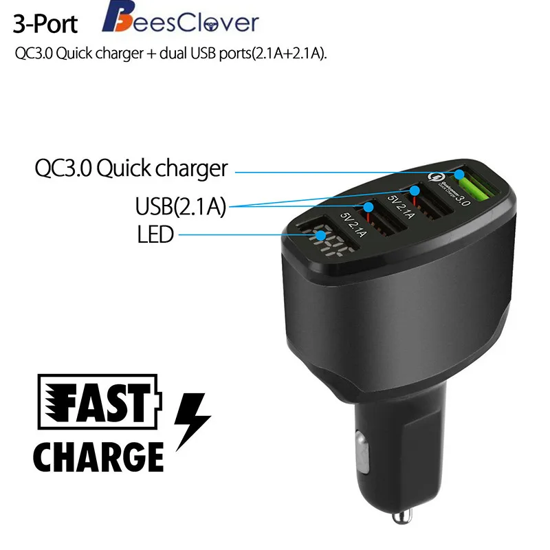 

BEESCLOVER 3-Port USB 2.1A+2.1A+3A Fast Charging Car Charger Adapter for Universal Smart Phone